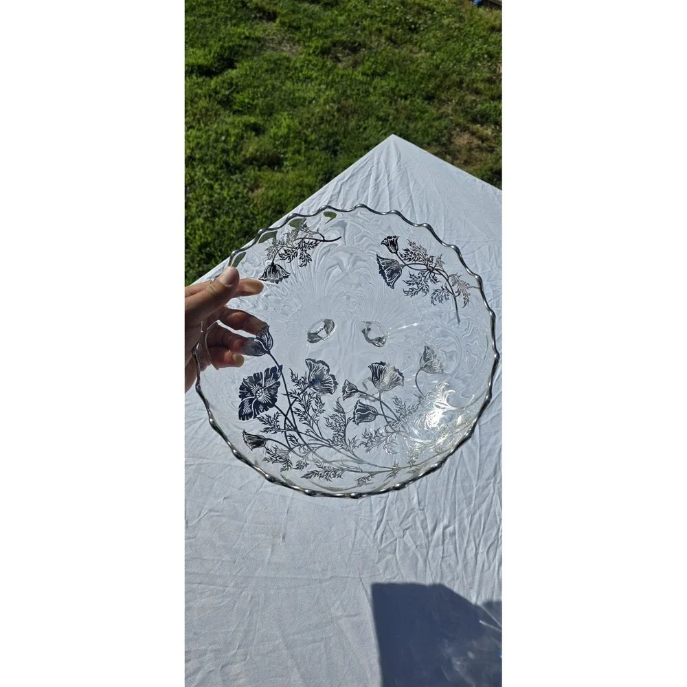 Vtg. Silver OverlayGlass Bowl, 4 footed
